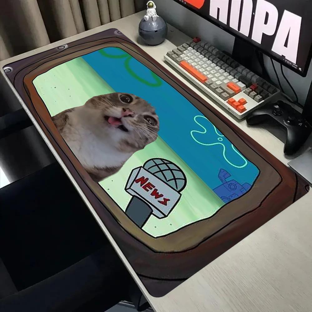 Pc Gaming News - Lustiges Reporter-Katzen-Meme Großes Gaming-Mauspad Rutschfest Cartoon-Nachrichtenkatze